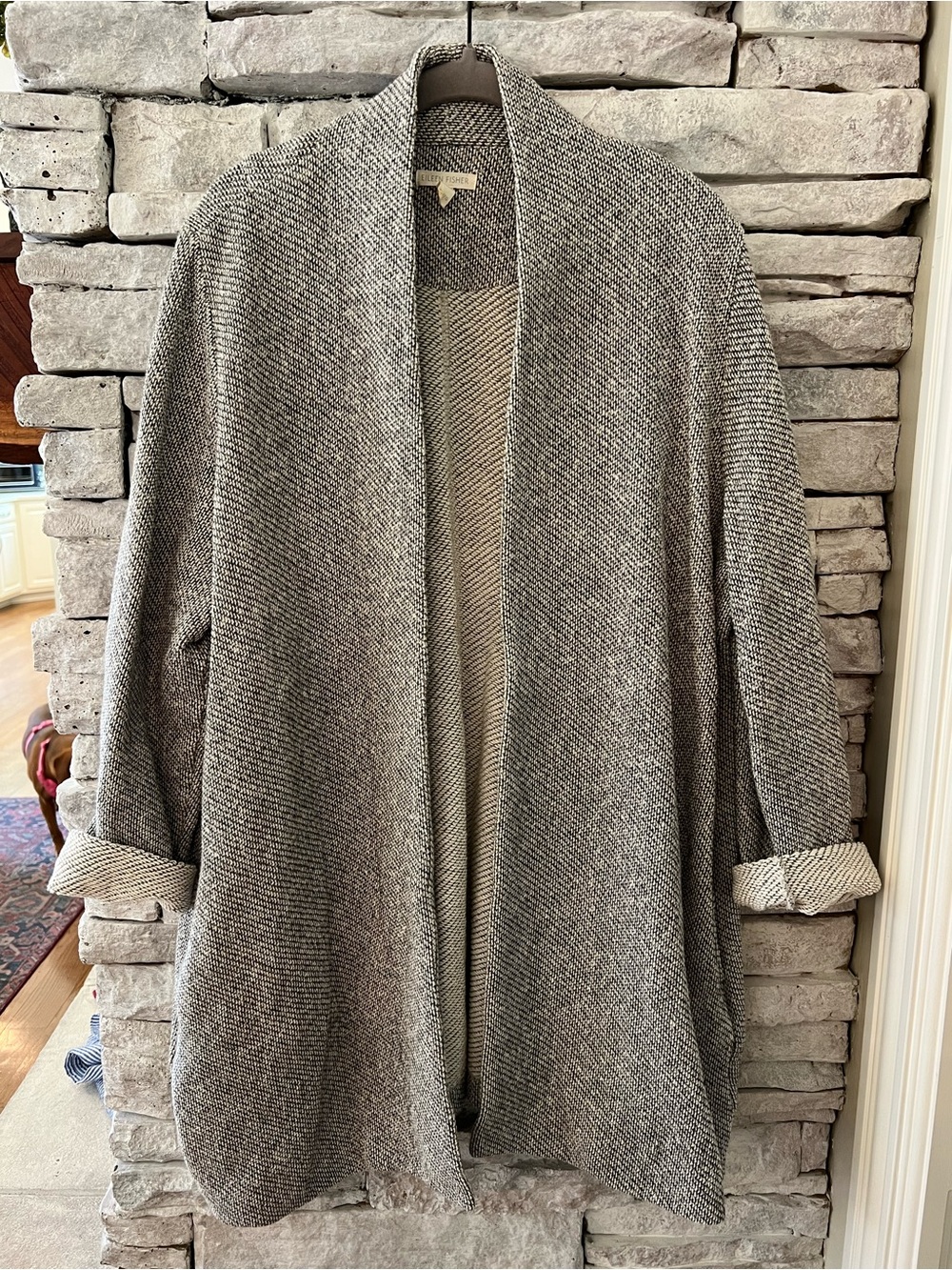 Eileen Fisher Organic Cotton Heathered Gray Open-Front Knit Cardigan